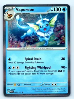 Vaporeon 022/131Rare 151 Pokemon Reverse Holo Near Mint - Image 1