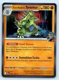 Team Rocket's Tyranitar 096/182 Rare Destined Rivals Pokemon Holo Near Mint - Image 1