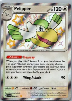 Pelipper 204/091 Shiny Rare Paldean Fates Pokemon Holo Near Mint - Image 1