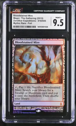 CGC MINT+ 9.5 Bloodstained Mire 2015 Zendikar Expeditions #018/045 Foil MTG - Image 1