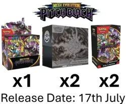 PRESALE Pitch Black Pokemon Center Bundle 1x Booster Box, 2x Bundles, 2x PC ETB - Image 1