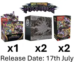 PRESALE Pitch Black Pokemon Center Bundle 1x Booster Box, 2x Bundles, 2x PC ETB - Image 1