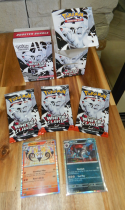 POKEMON 3 Sealed Scarlet & Violet White Flare Booster Packs Plus 2 Cards 018 062 - Image 1