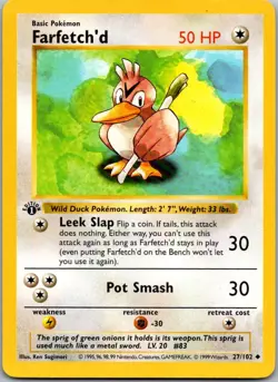 Farfetch'd 27/102 Uncommon Base Set Shadowless Pokemon 1st Edition LP - Image 1