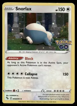 Pokemon Cards Snorlax 055/078 Holo Pokemon GO Holo Rare NM *3 - Image 1