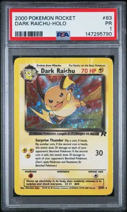 Pokemon Dark Raichu Holo Secret Rare Team Rocket 2000 83/82 PSA 1 - Image 1