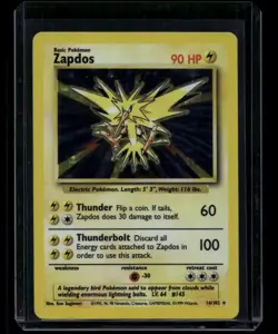 Pokemon TCG Zapdos 16/102 Base Set Holo Rare MP - Image 1