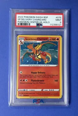 2022 Pokemon SWSH BSP Sp Delivery Charizard Pkmn Cntr UK Holo #075 PSA 9 - Image 1