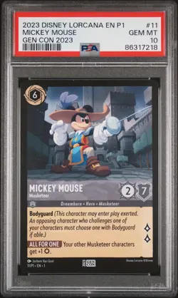 2023 DISNEY LORCANA EN P1-PROMO GEN CON 2023 #11 MICKEY MOUSE - MUSKETEER PSA 10 - Image 1