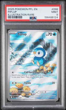 2025 POKEMON PFL EN-PHANTASMAL FLAMES 098 PIPLUP ILLUSTRATION RARE PSA 9 MINT - Image 1