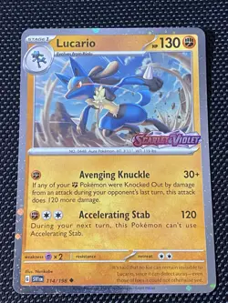 Pokemon TCG Lucario 114/198 Scarlet & Violet Stamped Cosmo Foil NM - Image 1
