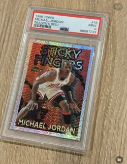 MICHAEL JORDAN 1996 TOPPS SEASON'S BEST STICKY FINGERS #18 PSA 9 CHICAGO BULLS - Image 2