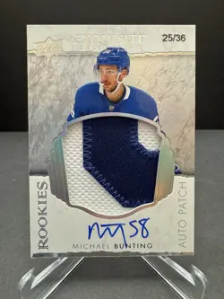 2021-22 Upper Deck Exquisite Collection Michael Bunting Rookie Auto Patch 25/36 - Image 1
