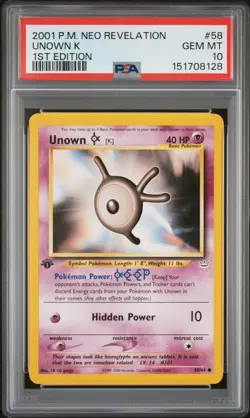 2001 POKEMON NEO REVELATION 1ST EDITION #58 UNOWN K PSA 10 - Image 1