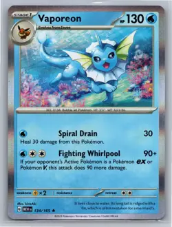 Vaporeon 134/165 Rare 151 Pokemon Holo Near Mint - Image 1