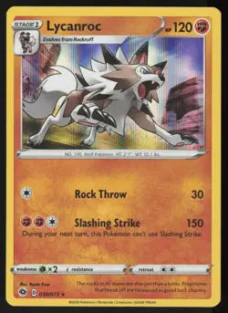 Lycanroc 030/073 Holo Rare Champion's Path Pokemon Holo Lightly Played - Image 1