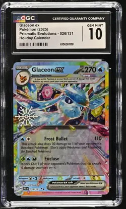 2025 Pokemon Prismatic Evolutions Holiday Calendar Glaceon Ex #026 CGC 10 - Image 1