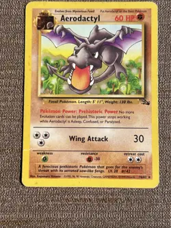 Aerodactyl 16/62 Pokemon Card Rare Fossil Unlimited DAMAGED HP Creased - Image 1