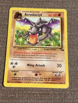 Aerodactyl 16/62 Pokemon Card Rare Fossil Unlimited DAMAGED HP Creased - Image 2