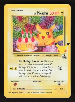 Birthday Pikachu 24 Pokemon Celebrations Collection Holo Card - Image 1