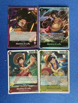 Monkey.D.Luffy One Piece TCG 4-card lot OP04 Super Rare+OP05 Leader+more - PWE - Image 1