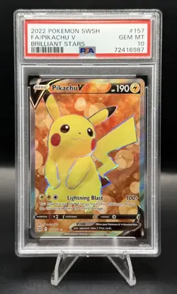 2022 Pokemon Brilliant Stars Full Art Pikachu V #157 PSA 10 - Image 1