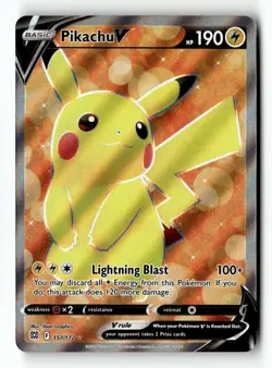 Pokemon Card Pikachu V (Full Art) Holo LP SWSH09: Brilliant Stars 157/172 - Image 1