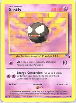 Gastly 33/62 Uncommon Fossil Pokemon Unlimited Heavily Played - Image 1