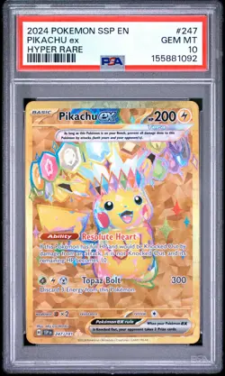 2024 POKEMON SSP EN-SURGING SPARKS HYPER RARE #247 PIKACHU EX PSA 10 - Image 1