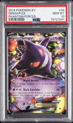 2014 POKEMON XY PHANTOM FORCES #34 GENGAR EX PSA 10 - Image 1