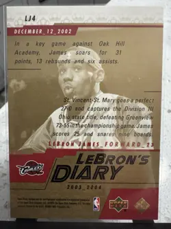 2003-04 Upper Deck - Lebron's Diary LeBron James #LJ4 (RC) - Image 2
