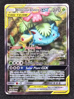 VLP POKEMON VENUSAUR & SNIVY GX Tag Team Black Star Promo Card SM229 - Image 1