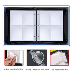 4-Pocket 400-Card Binder Album PU Leather TCG MTG Sports Game Card Storage - Image 4