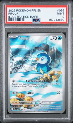2025 Piplup 098/094 Pokemon Illustration Rare Phantasmal Flames PSA 9 - Image 1