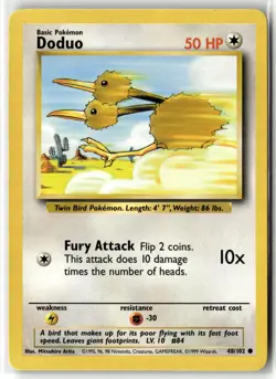 Doduo 48/102 Common Base Set Unlimited Pokemon Lightly Played - Image 1