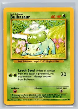 Bulbasaur 44/102 Common Base Set Unlimited Pokemon Lightly Played - Image 1