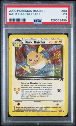 PSA 1 Dark Raichu 83/82 Team Rocket 2000 Secret Holo Foil Rare WoTC Pokemon PR - Image 1