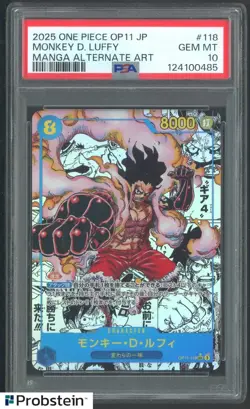 2025 One Piece Monkey D Luffy OP11 Japanese Manga Alternate Art PSA 10 GEM MINT - Image 1