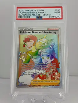 [PSA: 9] Pokemon Breeder's Nurturing (Secret) 195/189 Darkness Ablaze Holo - Image 1
