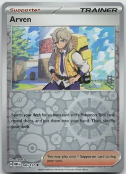 Arven 186/197 Uncommon Obsidian Flames Pokemon Reverse Holo Near Mint - Image 1