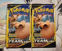 2x Pokemon TCG Sun & Moon Team Up Mini Booster Pack ENG 3-Card Eevee Snorlax - Image 1
