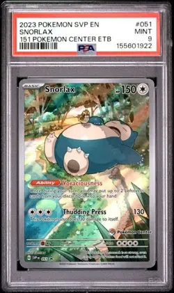 2023 POKEMON 151 POKEMON CENTER STAMPED ETB PROMO SVP #051 SNORLAX PSA 9 - Image 1