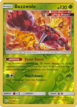 Buzzwole - 21/236 - Rare Reverse Holo Cosmic Eclipse Pokemon - Image 1