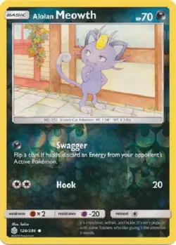Alolan Meowth - 128/236 - Common Reverse Holo Cosmic Eclipse Pokemon - Image 1