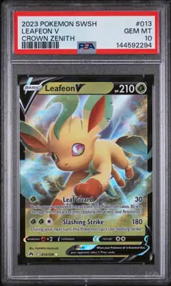 2023 POKEMON SWORD & SHIELD CROWN ZENITH #013 LEAFEON V PSA 10 - Image 1