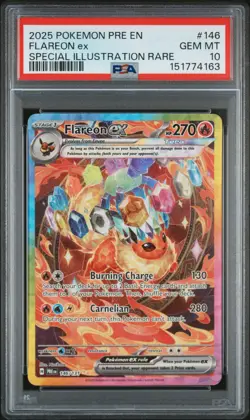 2025 POKEMON PRE EN-PRISMATIC EVOLUTIONS #146 FLAREON EX PSA 10 - Image 1