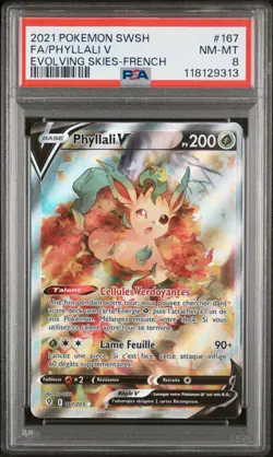 Carte Pokemon Phyllali V 167/203 PSA 8 Evolution Celeste Epee Et Bouclier - Image 1