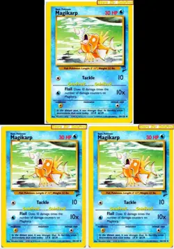 3x MAGIKARP pokemon BASE 2 ED. 30 HP REVERSE HOLO OUT OF PRINT MINT #50/130 LOT - Image 1