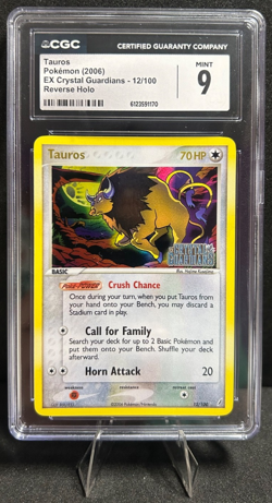 2006 POKEMON EX CRYSTAL GUARDIANS 12/100 TAUROS REVERSE HOLO CGC 9 - Image 1