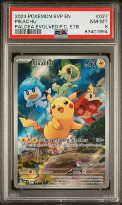 Pokemon TCG Pikachu 027 Pokemon Center Stamped Promo Paldea Evolved PSA 8 NM-MT - Image 1